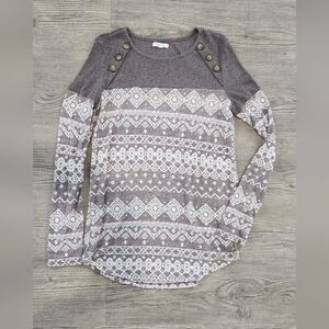 Maurices Brown and White Patterned Long Sleeve Top